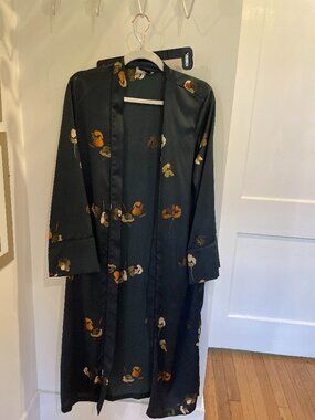 Mango Navy Blue Lightweight Summer Robe with Floral Pattern